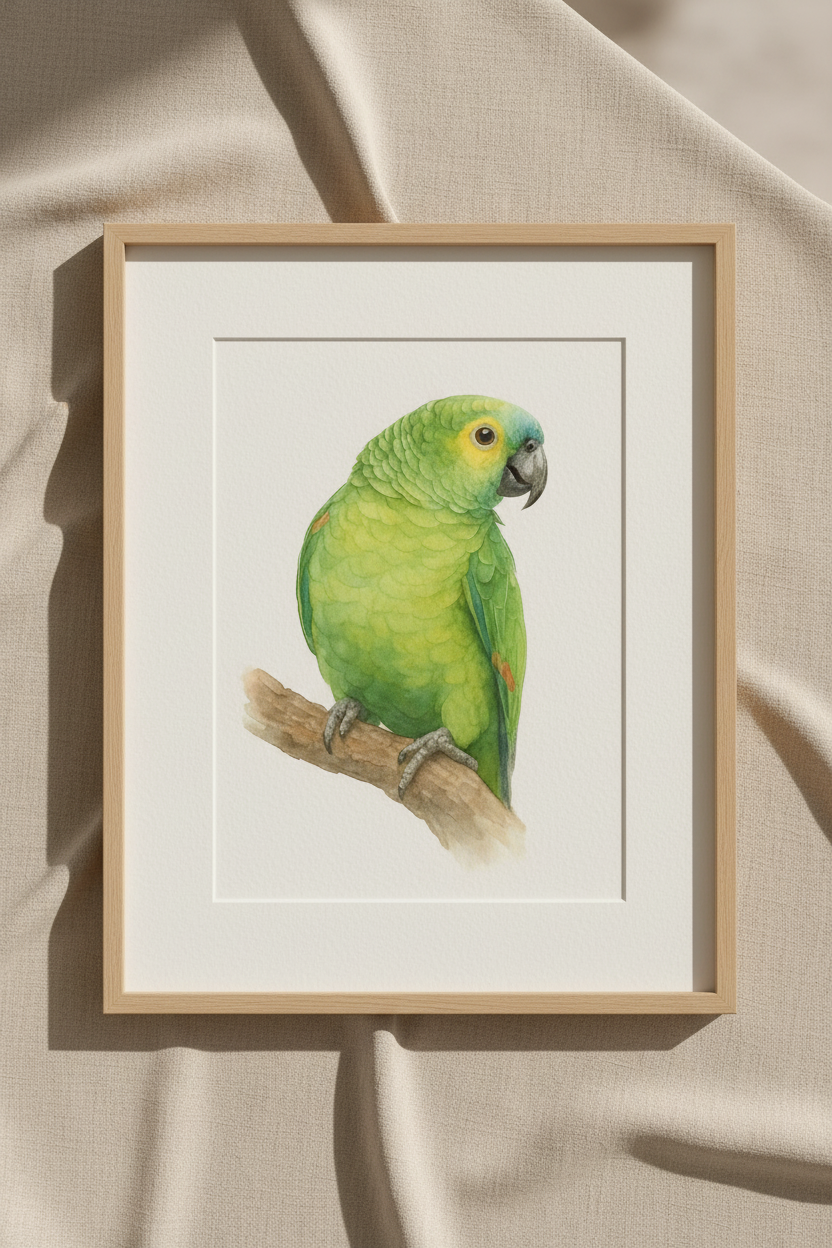 Amazon Parrot Custom Watercolor Portrait