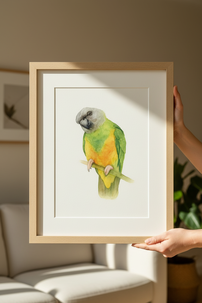 Senegal Parrot Custom Watercolor Portrait