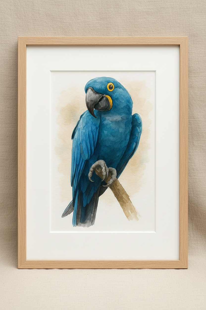 Hyacinth Macaw Custom Watercolor Portrait