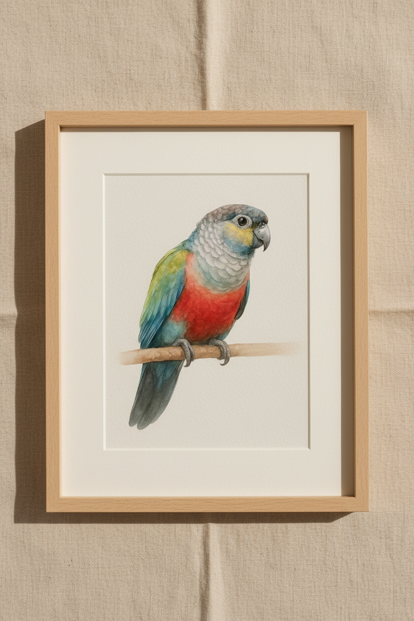 Crimson Bellied Conure Custom Watercolor Portrait