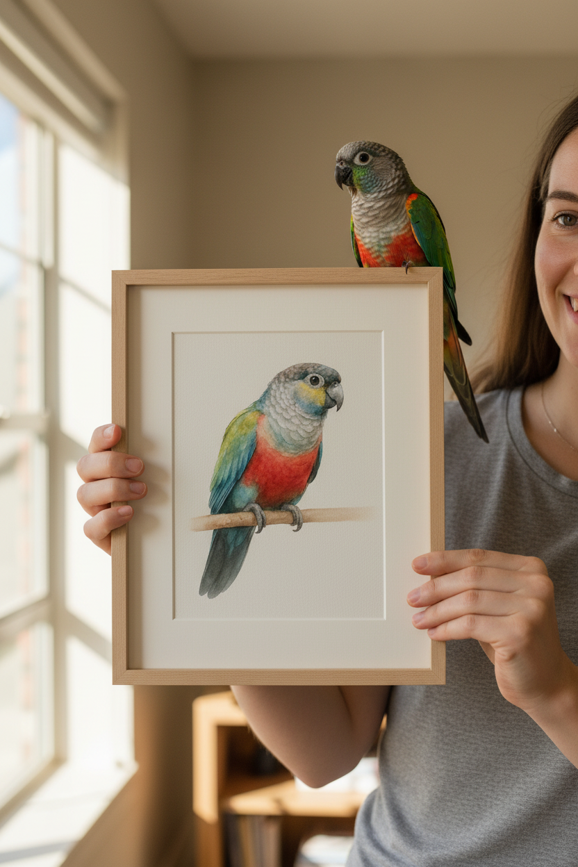 Crimson Bellied Conure Custom Watercolor Portrait