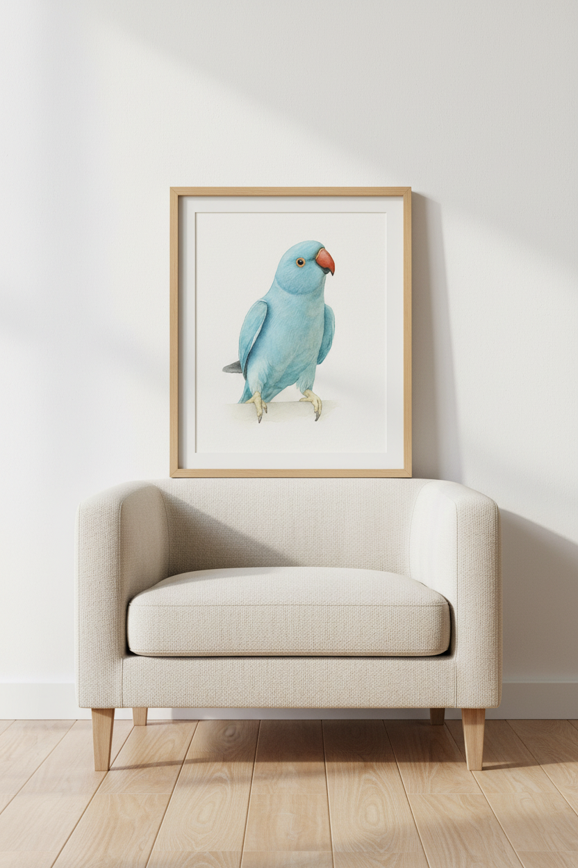 Indian Ringneck Custom Watercolor Portrait