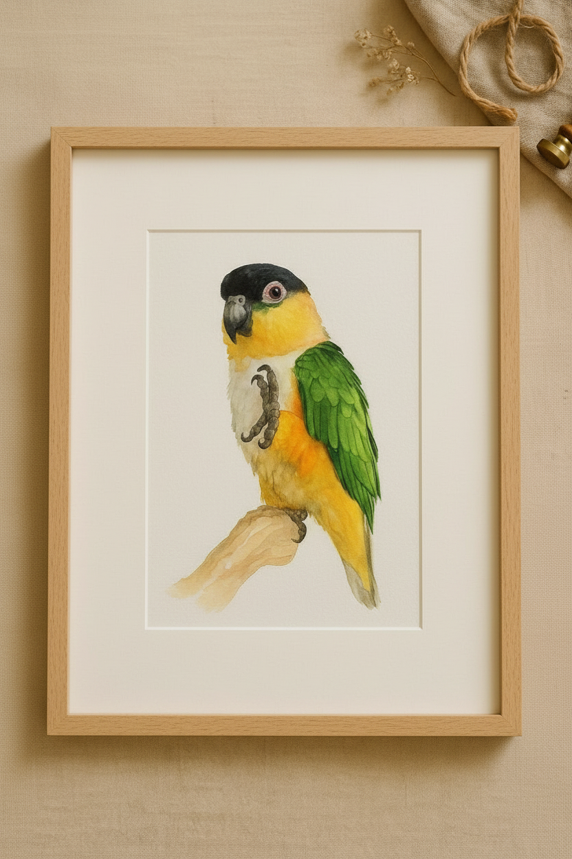 Caique Parrot Custom Watercolor Portrait