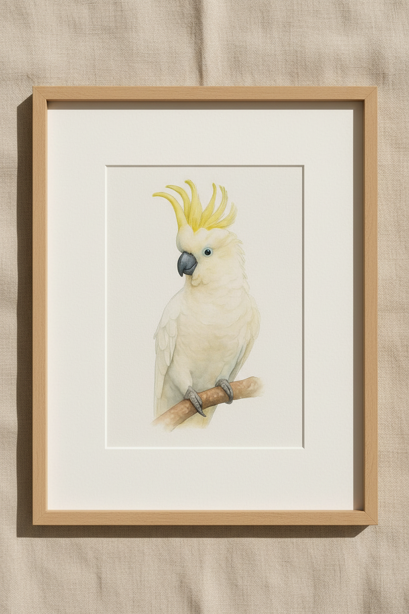 Sulphur Crested Cockatoo Custom Watercolor Portrait