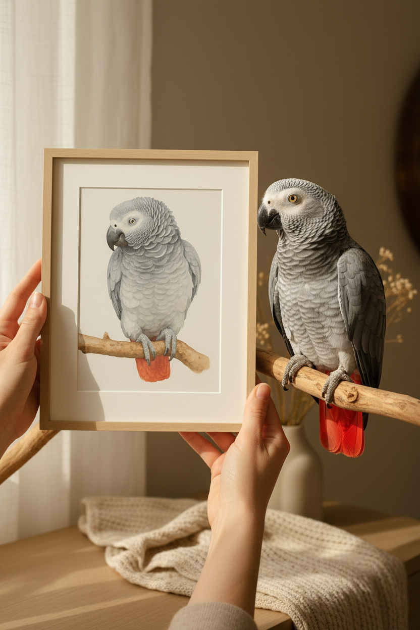 African Grey Custom Watercolor Portrait