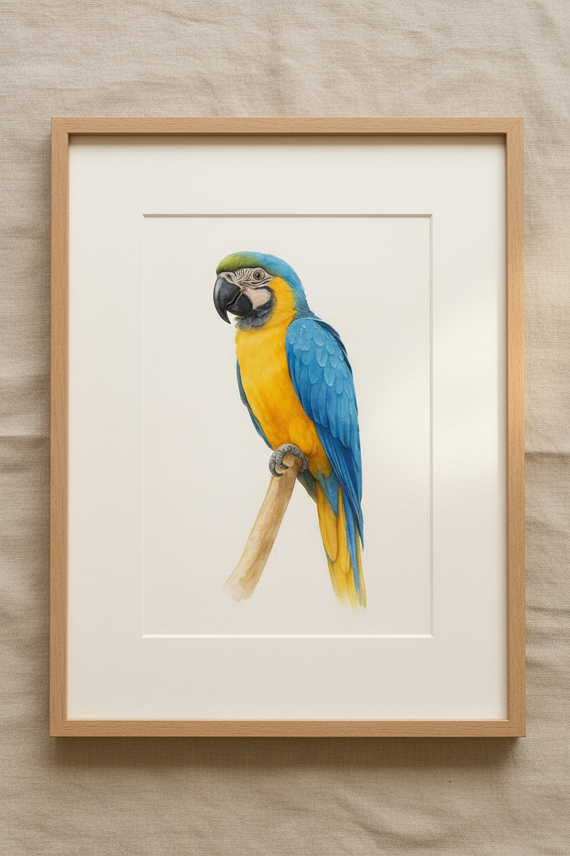 Blue and Gold Macaw Custom Watercolor Portrait