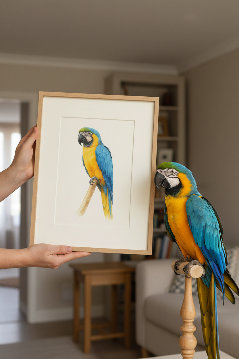Blue and Gold Macaw Custom Watercolor Portrait