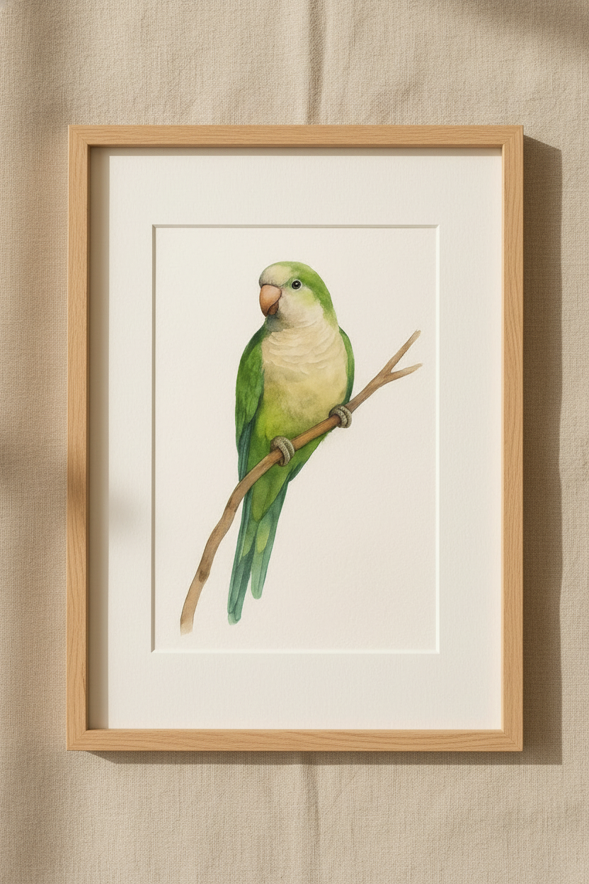 Quaker Parrot Custom Watercolor Portrait